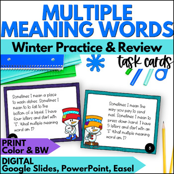 Preview of Winter Multiple Meaning Words Task Cards - Snowman Vocabulary Practice & Review