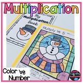 Winter Multiplication Facts Color By Number Worksheets   W