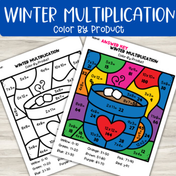 Preview of Winter Multiplication Color by Number Hot Cocoa | Math Station | 3rd & 4th Grade