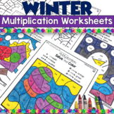 Winter Multiplication Coloring Worksheets Solve and Color