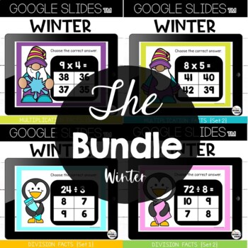 Preview of Winter Multiplication & Division Google Slides™: practice for 2nd and 3rd Grades