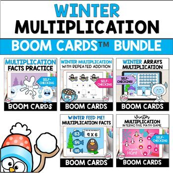 Preview of Winter Multiplication Math Boom Cards™ Bundle