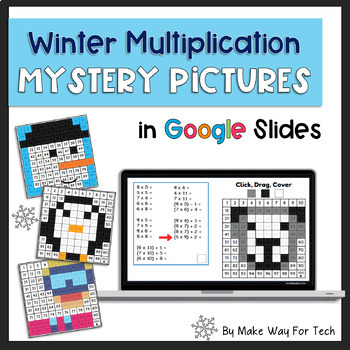 Preview of Winter Multiplication Mystery Pictures Digital Winter Color By Number Olympics