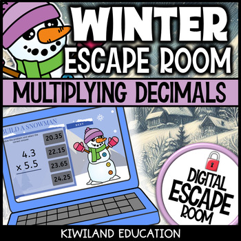 Preview of Winter Multiplying Decimals Digital Escape Room Game and Activity