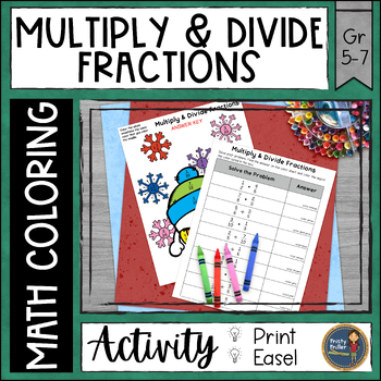 Preview of Winter Multiplying and Dividing Fractions Math Color by Number