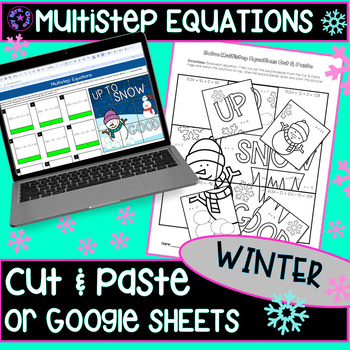 Preview of Winter Multistep Equations Cut & Paste Worksheet or Digital Mystery Picture