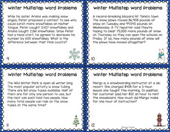 Winter Word Problems Task Cards (Multistep Word Problems) by Alyssa Teaches