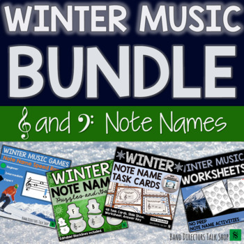 Preview of Winter Music Activities BUNDLE- Note Name Games & Winter Music Lessons