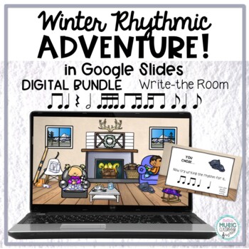 Preview of Winter Music Activities - Digital Write-the-Room Rhythms, Slides & PDF, BUNDLE