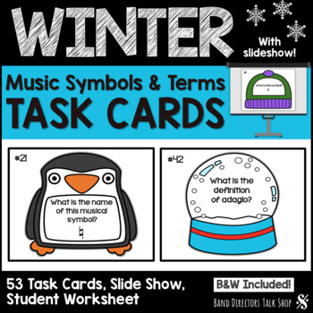 Preview of Winter Music Activities & Games- Musical Symbols & Terms Task Cards