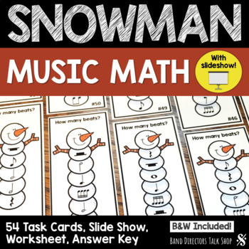 Preview of Winter Music Activities- Snowman Music Math Task Cards & Slideshow