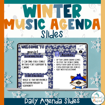 Preview of Winter Music Agenda Slides | Editable | Daily Agenda Google Slides