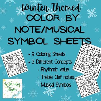 Preview of Winter Music Coloring Pages- Color by Note/Treble Clef/Musical Symbol