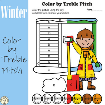 Preview of Winter Music Coloring Sheets | Color by Treble Clef Note Names | Color by Note