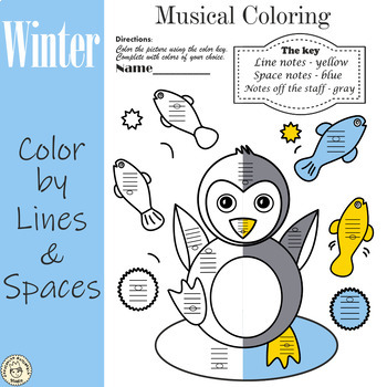 Preview of Winter Music Coloring Worksheets | Color by Lines and Spaces