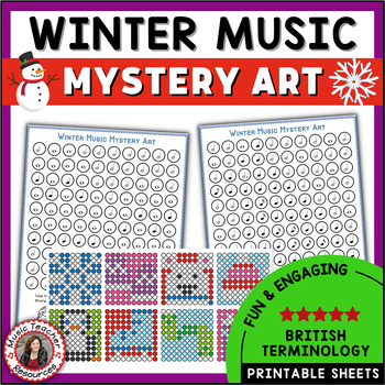 Preview of Winter Music Colouring Sheets - Music Mystery Art Colouring Pages