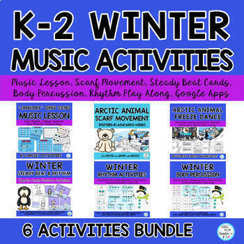 Preview of Winter Music Lesson and Activity Bundle: Beat, Rhythm, Scarf, Freeze K-2