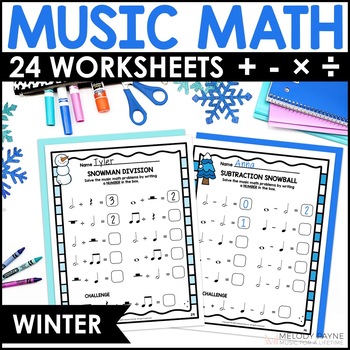 Preview of Winter Music Math Rhythm Worksheets - Winter Music Theory - Notes & Rests