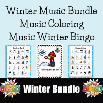 Preview of Winter Music Movement Cards, Coloring, Winter Music Bingo, BUNDLE