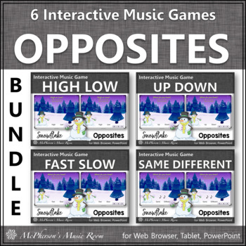 Preview of Winter Music Opposites & Activities Interactive Music Games Bundle {snowflake}