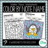 Winter Music Worksheets: Color by Note Name - Bass Staff