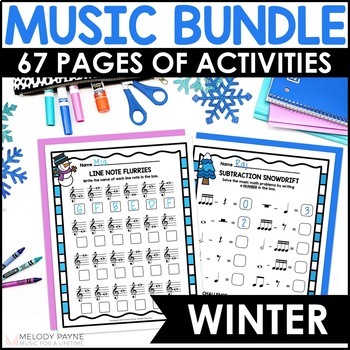 Preview of Winter Music Worksheets Bundle - Treble, Bass, Intervals, Music Math, Piano Keys