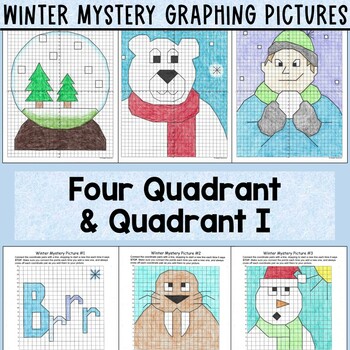 Preview of Winter Mystery Graphing Pictures Four Quadrant and Quadrant I Bundle