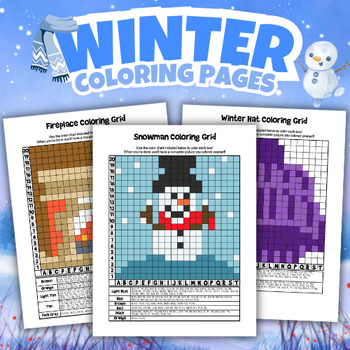 Preview of Winter Mystery Pictures Grid Coloring Pages for Kids
