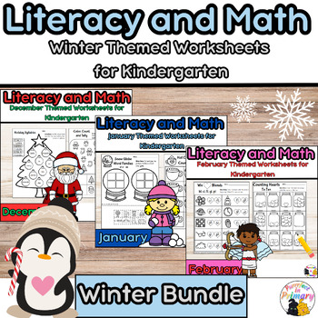 Preview of Winter NO PREP Literacy and Math Worksheets- THE BUNDLE