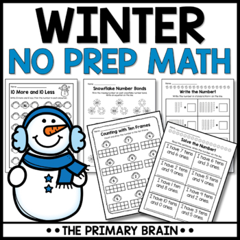 Preview of Winter Math Worksheets No Prep Activities | Morning Work Centers & Spiral Review