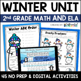 Winter NO PREP Math and ELA Activities for 2nd Grade Plus Digital