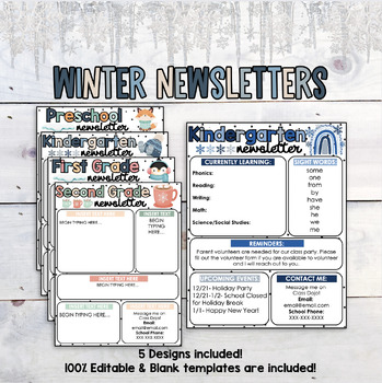 Preview of Winter Newsletter Templates- *Editable* PPT & Google Slides