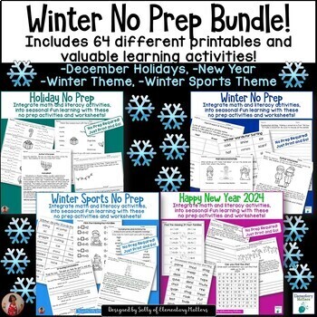 Preview of Winter No Prep Activities Literacy & Math Activities, Printables, & Worksheets