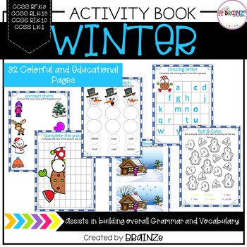 Preview of Winter No Prep Fun Activity Book |Ages 5 - 10 | 35 Worksheets | Color & B&W