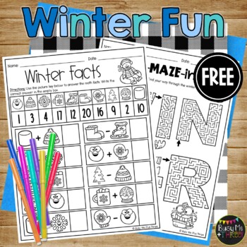Preview of Winter No Prep Fun Worksheets Math Puzzle and Mazes FREEBIE