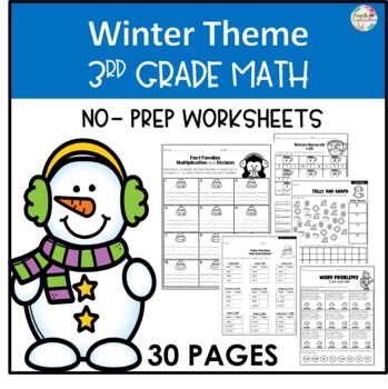 Preview of Winter No Prep Math Worksheets 3rd Grade
