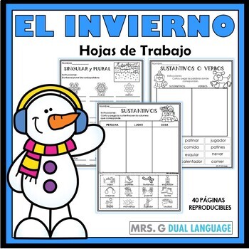 Preview of Spanish Literacy Packet WINTER / Hojas de trabajo actividades de invierno