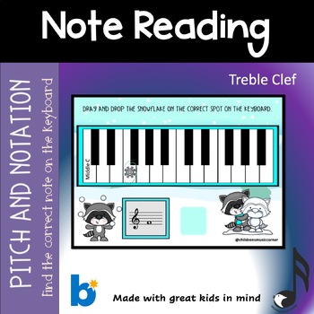 Preview of Winter - Note Reading Treble Clef on Piano Digital Task Cards on Boom Cards™