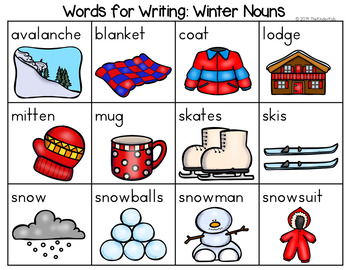 Preview of Winter Nouns, Verbs, Adjectives, Parts of Speech Word List - Writing Center