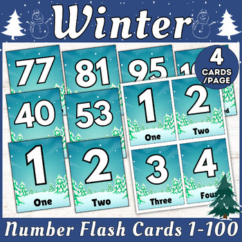 Preview of Winter Number Flash Cards 1-100 | Fun Math Learning for Kids | Counting Cards