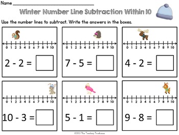 winter number line addition subtraction within 10 by the teaching