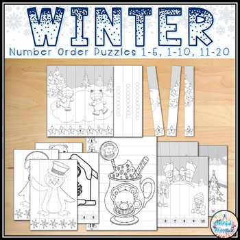 Preview of Winter Number Order Puzzles Math Centers Activities {outlined}