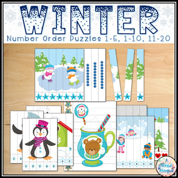 Preview of Winter Number Order Puzzles Math Centers Activities {Printable and Digital}