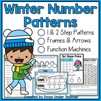 Preview of Winter Number Patterns & Sequences - Frames Arrows, 1 & 2 Step, Function Machine