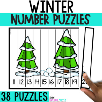 Preview of Winter Number Puzzles, Skip Counting, Winter Math Activities for Stations