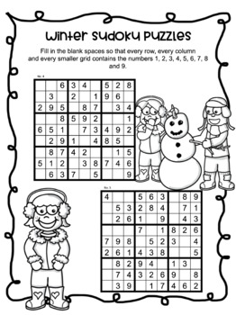 free winter math activities no prep sudoku puzzle math worksheets