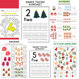 Winter Number Trace & Counting Worksheet, Math Activities