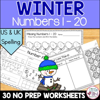 Preview of Winter Numbers Worksheets | Trace, Write, Count | Numbers 1-20