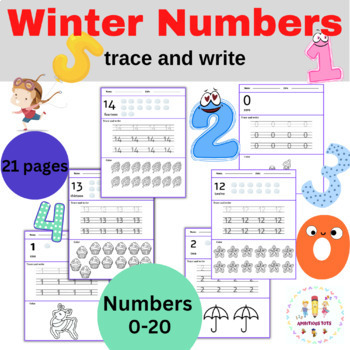 Winter Numbers Worksheets |Trace-Write-Color by Ambitious Tots | TPT