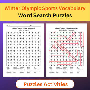 Preview of Winter Olympic Sports Vocabulary | Word Search Puzzles Activities